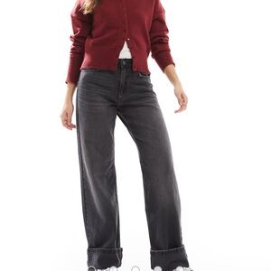 ASOS ONLY Ella mid waist fold up jeans in washed black